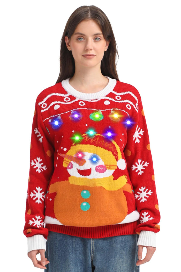 MGparty Women's Ugly Christmas Sweater Light Up Pullover Red Size M by Deal US