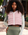 Xeoxarel Red White Striped Puffer Crop Vest Sleeveless Zipper Pockets Size XL by Deal US