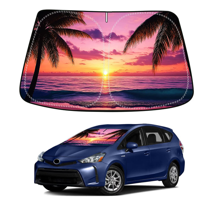 Sunset Beach Windshield Sun Shade for Toyota Prius Hatchback 2016-22 Foldable by Deal US