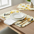 DaDa Bedding Botanical Floral Dining Table Placemats - Set of 4-Pieces Quilted Ivory with Yellow Fleur Golden Orange Spring Time Tulips - 13 x 19 by DaDalogy Bedding Collection