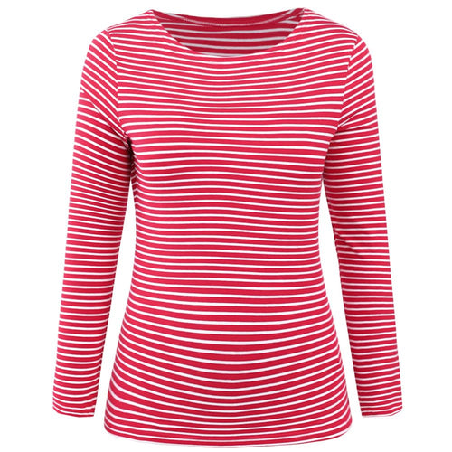 LilyCoco Womens Striped Long Sleeve Boat Neck Shirt Red Size M by Deal US