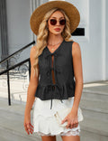 APRROOT Denim Vest Women Sleeveless V Neck Tie Front Dark Blue Size S by Deal US