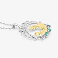 Round Green Emerald Prong Silver Pendant Necklace by Fine Color Jewels