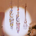 NBEADS 3 Pcs 3 Styles Crystal Car Mirror Hanging Accessories, Moon Star Sun Catcher Decor with Empty Perfume Bottle Crystal Boho Car Mirror Charm for Home Window Decoration,9.15-13.78inch