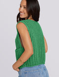 UEU Women's V Neck Crochet Sweater Vest Sleeveless Cardigan Green Size M by Deal US