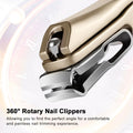ILLFER Toe Nail Clippers 360° Rotating Long Handle Gold Stainless Steel by Deal US