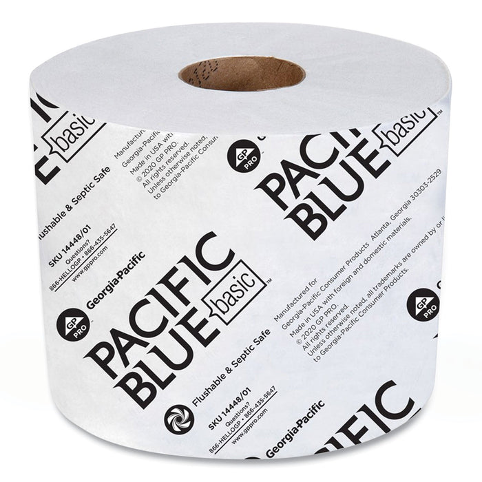 Georgia Pacific Pacific Blue Basic High-Capacity Bathroom Tissue, Septic Safe, 1-Ply, White, 1,500/Roll, 48/Carton