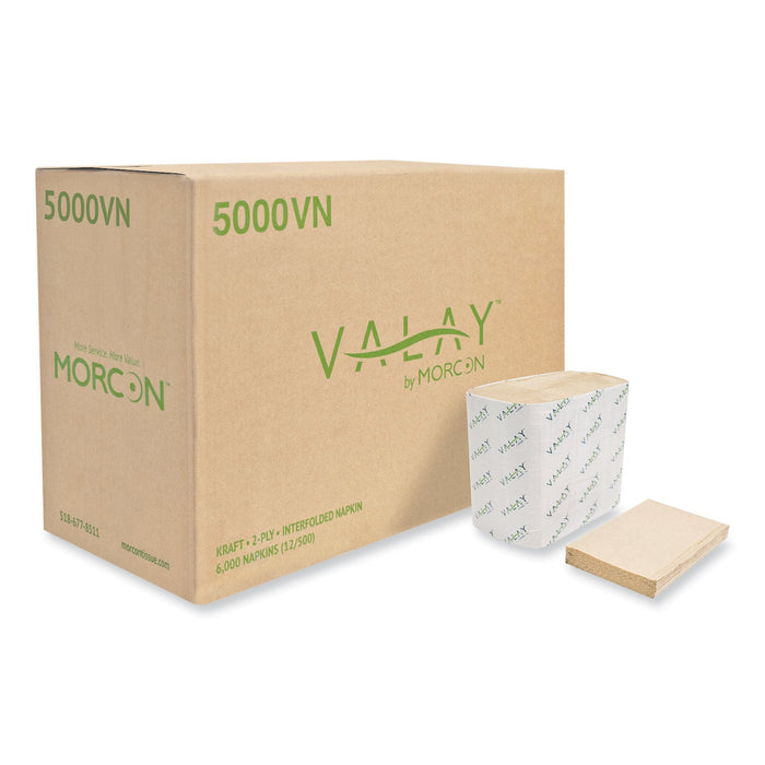 Morcon Tissue Valay Interfolded Napkins, 2-Ply, 6.5 x 8.25, Kraft, 6,000/Carton