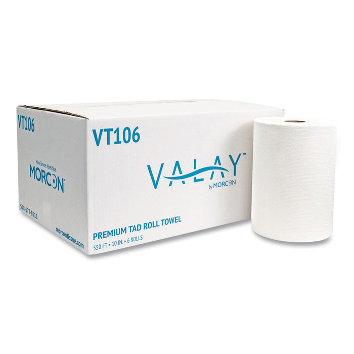 Morcon Tissue 10 Inch TAD Roll Towels, 1-Ply, 10" x 550 ft, White, 6 Rolls/Carton
