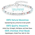 Moonstone Beaded Bracelet for Women - Adjustable Silver Boho Healing Crystal Jew