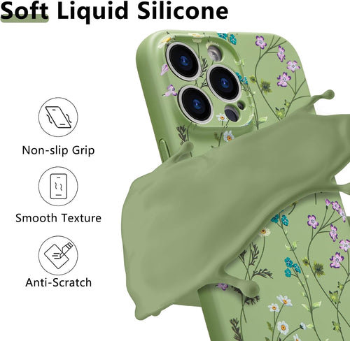 Cute Floral Pattern Case for iPhone 13 Pro Green Slim Silicone by Merch Section