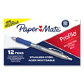 Paper Mate Profile Metal Ballpoint Pen, Retractable, Medium 1 mm, Blue Ink, Silver Barrel, Dozen