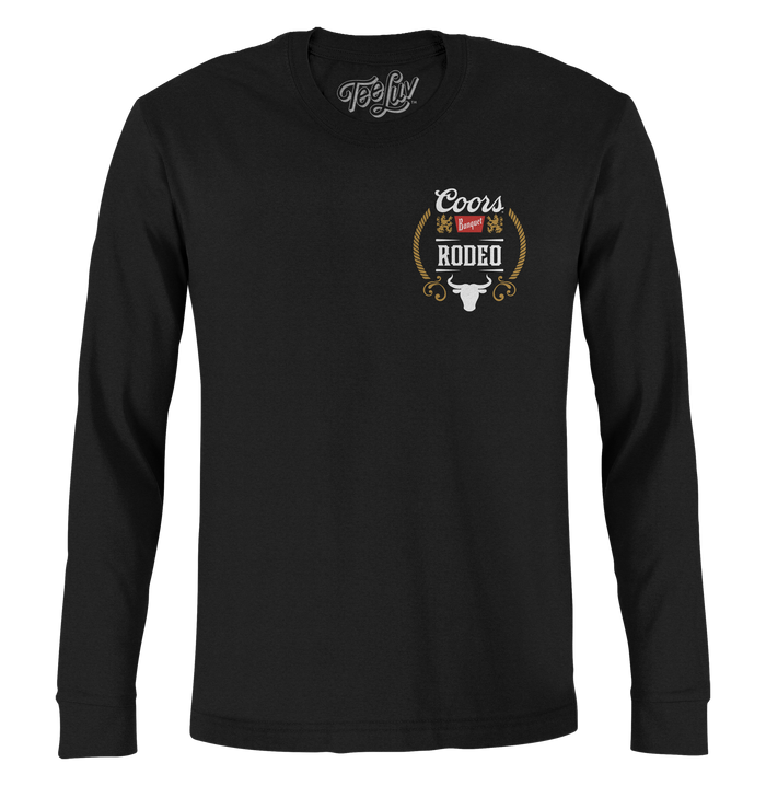 Coors Banquet Beer Rodeo Bull Double Sided Long Sleeve T-Shirt - Black by Tee Luv