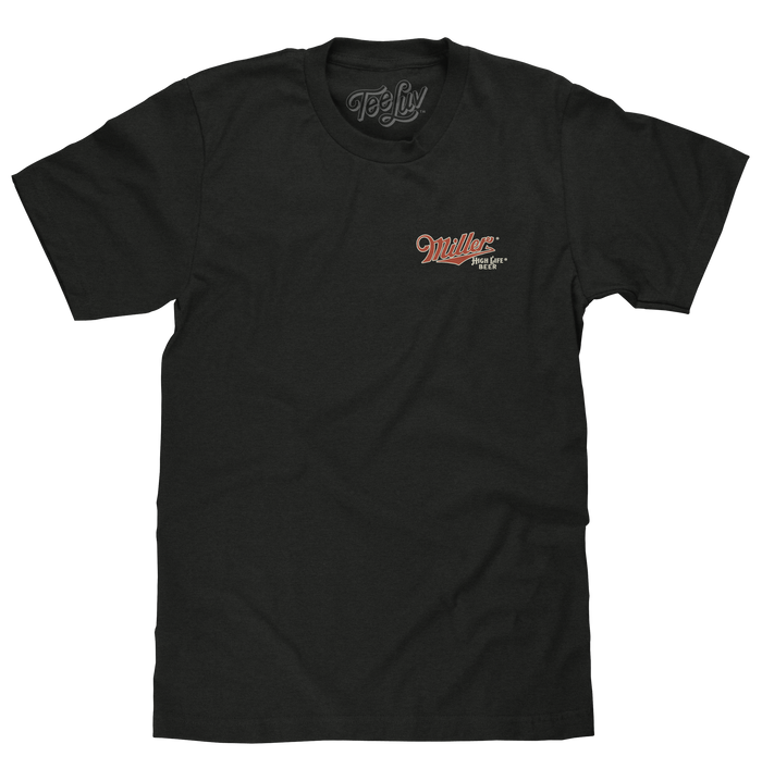 Miller High Life Girl in The Moon Beer Logo T-Shirt - Vintage Black by Tee Luv