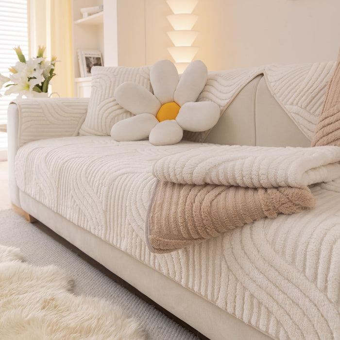 Aucrovee Plush Non Slip Sofa Cover 3 Cushion 36x63 White 1 PCS by Deal US