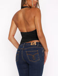 Floral Find Womens Sexy Sleeveless V-Neck Halter Backless Crop Top Black Size S by Deal US