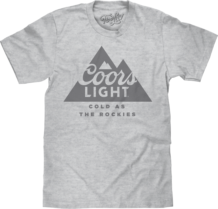Coors Light Beer Cold as the Rockies Mountain Logo T-Shirt - Athletic Heather Gray by Tee Luv