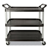 Rubbermaid Three-Shelf Service Cart, Plastic, 3 Shelves, 200 lb Capacity, 18.63" x 33.63" x 37.75", Black