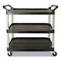 Rubbermaid Three-Shelf Service Cart, Plastic, 3 Shelves, 200 lb Capacity, 18.63" x 33.63" x 37.75", Black