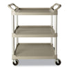 Rubbermaid Three-Shelf Service Cart, Plastic, 3 Shelves, 200 lb Capacity, 18.63" x 33.63" x 37.75", Off-White