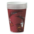 Dart Solo Paper Hot Drink Cups in Bistro Design, 10 oz, Maroon, 300/Carton