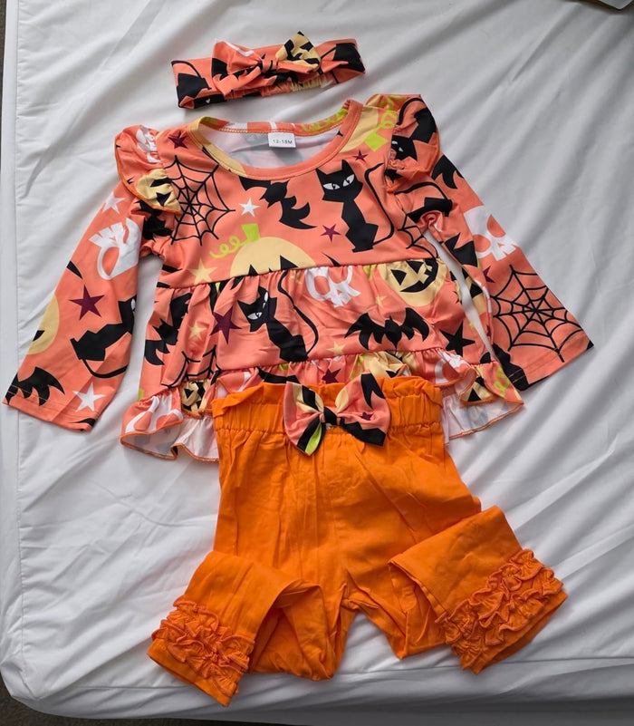 Kislio Toddler Girls Pumpkin Ghost Shirt Ruffle Pants Set 3PCS orange 12-18M by Deal US
