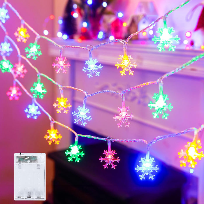Minetom 4 Pack 30Ft 15 LED Multicolor Snowflake Holiday Lights Waterproof by Deal US