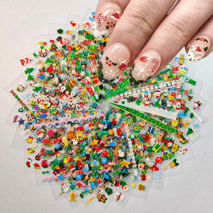 Namrec Christmas Nail Stickers 5D Embossed Santa Snowflake Colorful 2 Sheets by Deal US