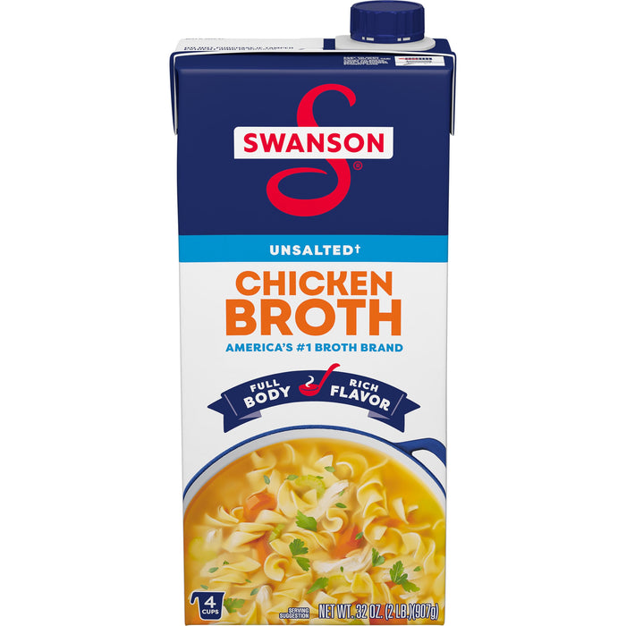 SWANSON Unsalted Chicken Broth 32 oz Carton Gluten Free 2 lbs by Deal US