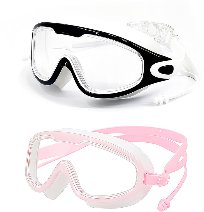 DCRWVCTON Adult Swim Goggles 2 Pack Anti-Fog Leak-Proof Clear with Ear Plugs by Deal US