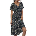 HEBELD Womens Midi Floral V Neck Wrap Dress Elastic Waist Black Size M by Deal US
