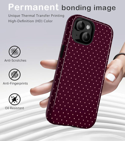Cute Polka Dot Case for iPhone 13/14 Burgundy Summer Aesthetic Design by Merch Section