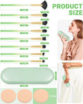 Eye Makeup Brush Set, 8 Pcs Update Synthetic Eyeshadow Brush Angled Eyebrow Brush Lip Brush with 3Pcs Powder Puffs and Green Case