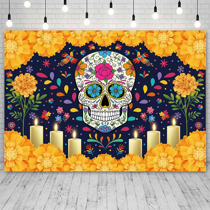 Sendy Day of The Dead Sugar Skull Backdrop 7x5ft Vibrant Colors Vinyl by Deal US