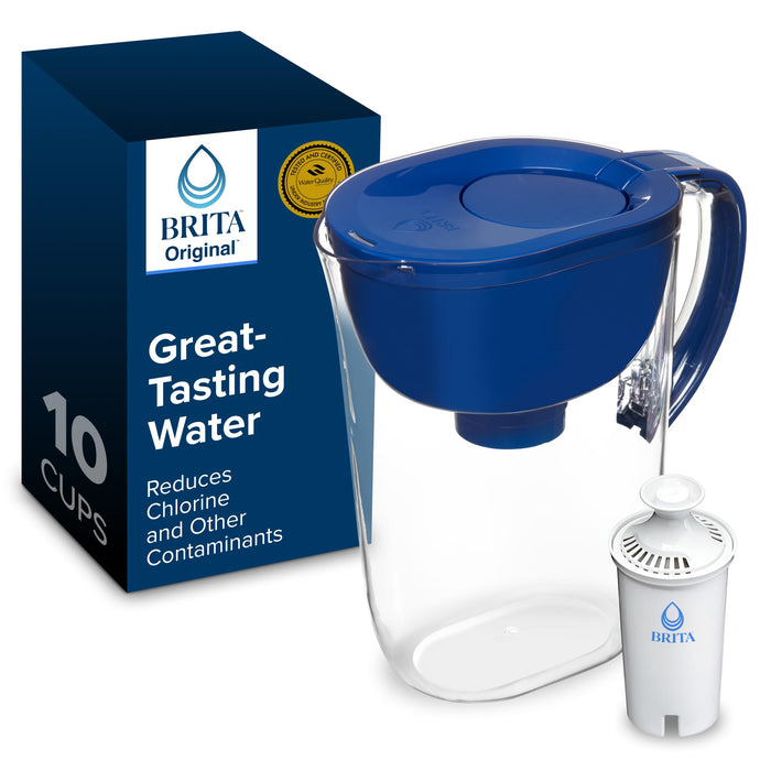 Brita Large Water Filter Pitcher 10-Cup Mazarine Blue with 1 Standard Filter by Deal US