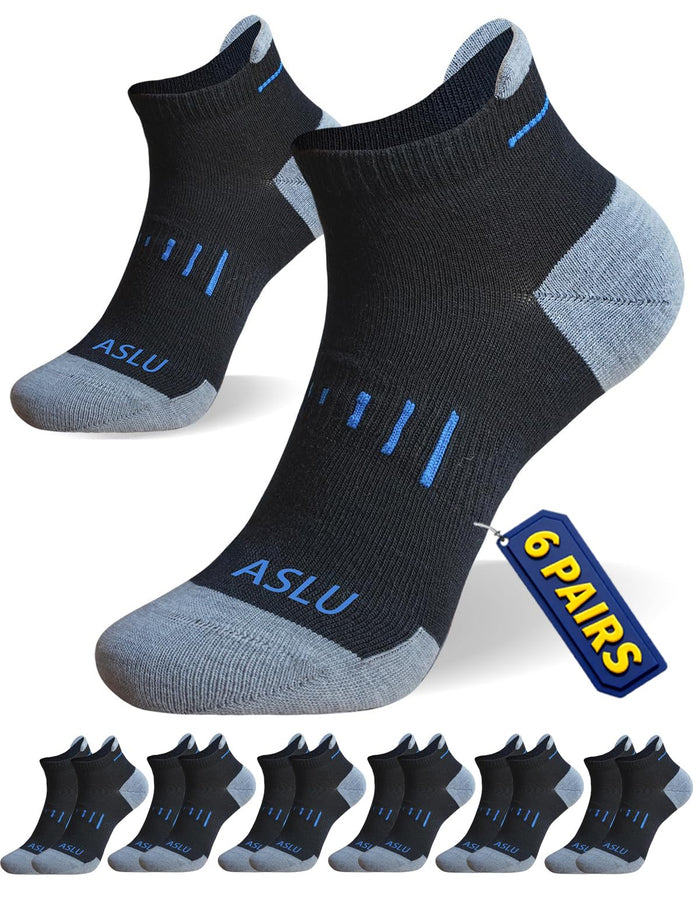 ASLU Athletic Compression Cushioned Ankle Socks Black 6 Pairs Size 6-9 by Deal US