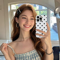 Cute Aesthetic Polka Dot Case for iPhone 15 White Raised Edge Protection Soft Anti-Scratch Back Slim Glossy by Merch Section