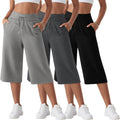 Neer Women's Capri Yoga Pants Wide Leg Drawstring Pockets Black Gray Small by Deal US