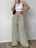 GUOLEZEEV Women Lounge Pants Elastic Waist Striped Y2K Sleepwear Black Apricot L by Deal US