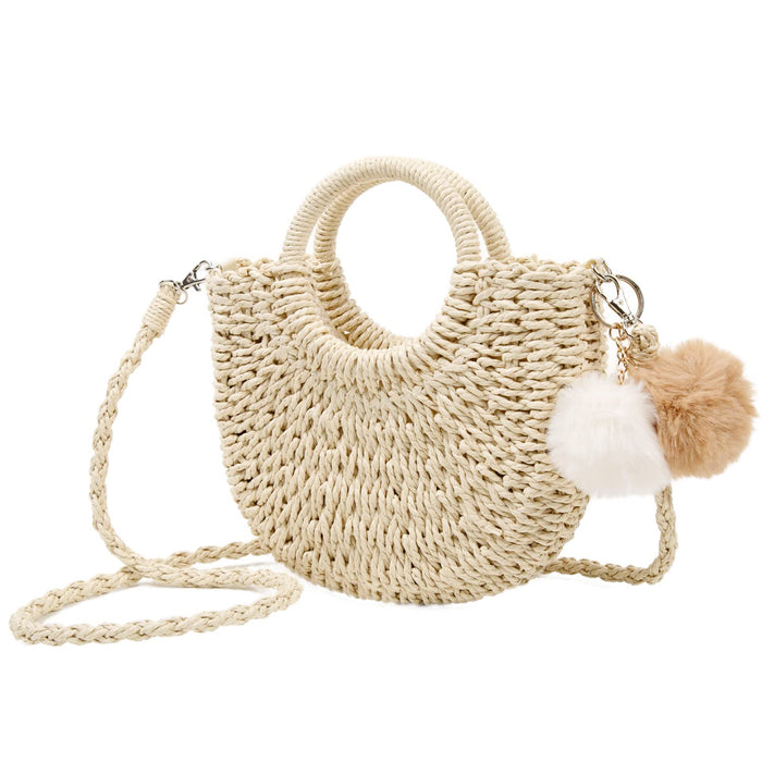 Garemcy Women's Straw Crossbody Mini Travel Shoulder Tote Bag Beige by Deal US