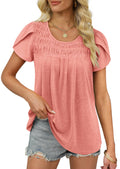 BETTE BOUTIK Women's Asymmetrical Pleated Crewneck Top Orange Pink Size XL by Deal US