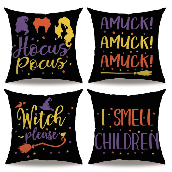 7COLORROOM Halloween Sanderson Sisters Pillow Covers 18x18 Black 4Pack by Deal US