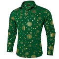 DiBanGu Mens Christmas Long Sleeve Button Down Shirt Green Gold Snowflake Size S by Deal US