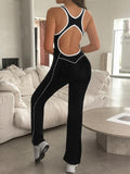 Fisoew Womens Onepiece Workout Jumpsuit Backless Scoop Neck Grey Marle L by Deal US