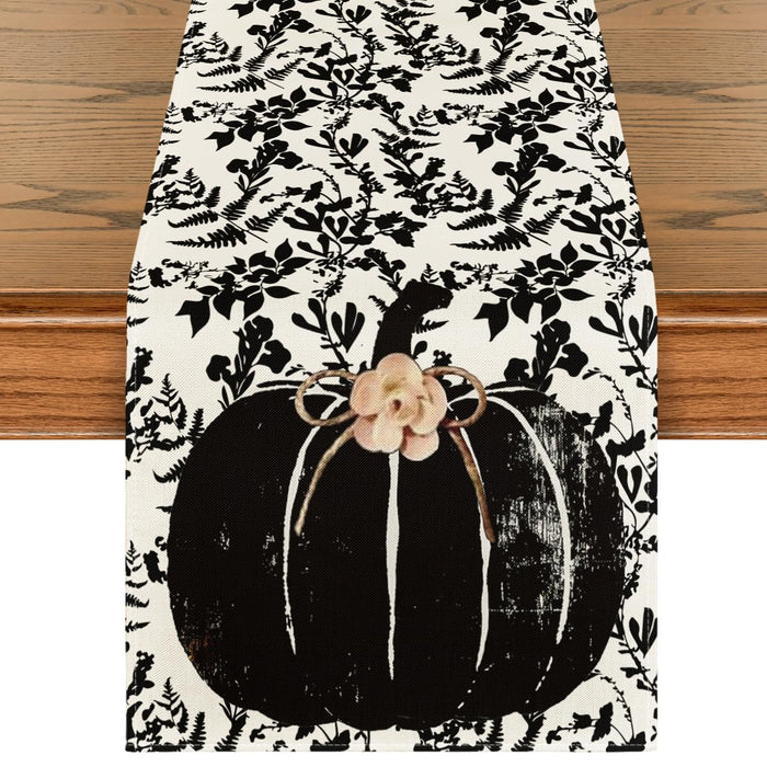 Artoid Mode Pumpkin Leaves Darkness Flower Fall Table Runner Black 13x36 Inch by Deal US
