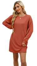 WIHOLL Fall Long Sleeve Mini Dress with Pockets Caramel Size L by Deal US