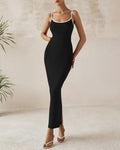 dowerme Women's Summer Bodycon Dress Spaghetti Straps Scoop Neck Black White XXL by Deal US