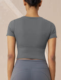MAGCOMSEN Womens Crop Workout Top Yoga Athletic Short Sleeve Gray Size XS by Deal US