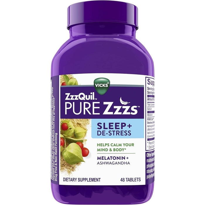 ZzzQuil PURE Zzzs De-Stress Melatonin Sleep Aid Tablets 48 Count by Pasteur Pharmacy