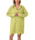 AIHUKOCY Women Hollow Out Button Down V Neck Long Sleeve Mini Dress Yellow M by Deal US